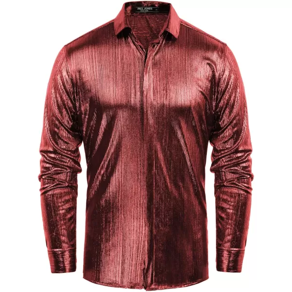 PJ PAUL JONES Men's 70s Disco Shirts Luxury Metallic Sequins Button Down Long Sleeve Party Shirt Nightclub Costume Tops