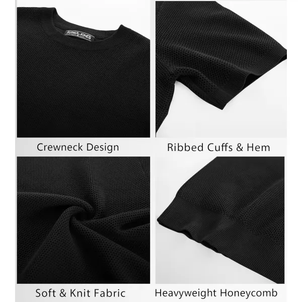 PJ PAUL JONES Men's T-Shirts Casual Knit Short Sleeve Crewneck Honeycomb Waffle Solid Knitted Pullover Tees