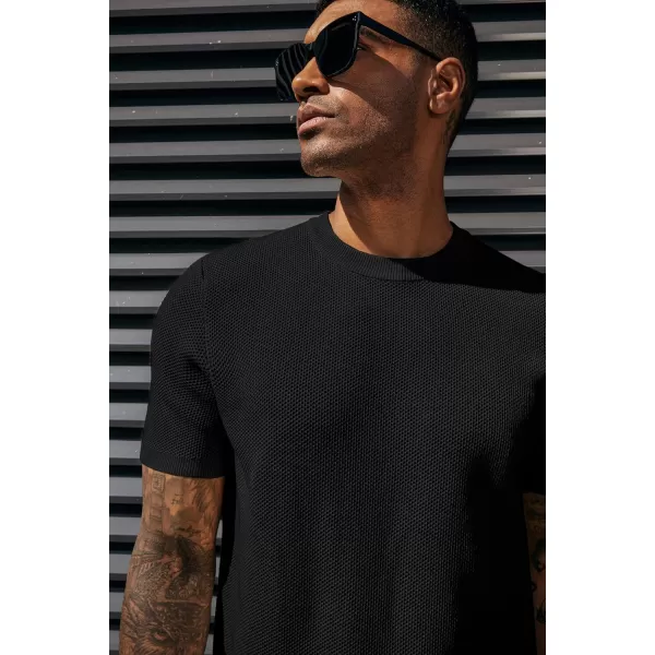 PJ PAUL JONES Men's T-Shirts Casual Knit Short Sleeve Crewneck Honeycomb Waffle Solid Knitted Pullover Tees