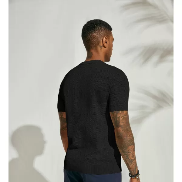 PJ PAUL JONES Men's T-Shirts Casual Knit Short Sleeve Crewneck Honeycomb Waffle Solid Knitted Pullover Tees