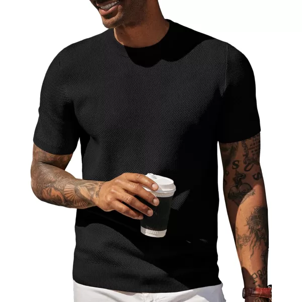 PJ PAUL JONES Men's T-Shirts Casual Knit Short Sleeve Crewneck Honeycomb Waffle Solid Knitted Pullover Tees