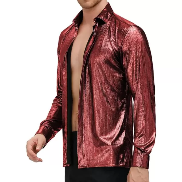 PJ PAUL JONES Men's 70s Disco Shirts Luxury Metallic Sequins Button Down Long Sleeve Party Shirt Nightclub Costume Tops