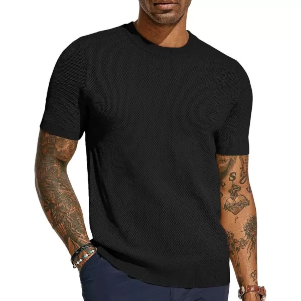 PJ PAUL JONES Men's T-Shirts Casual Knit Short Sleeve Crewneck Honeycomb Waffle Solid Knitted Pullover Tees