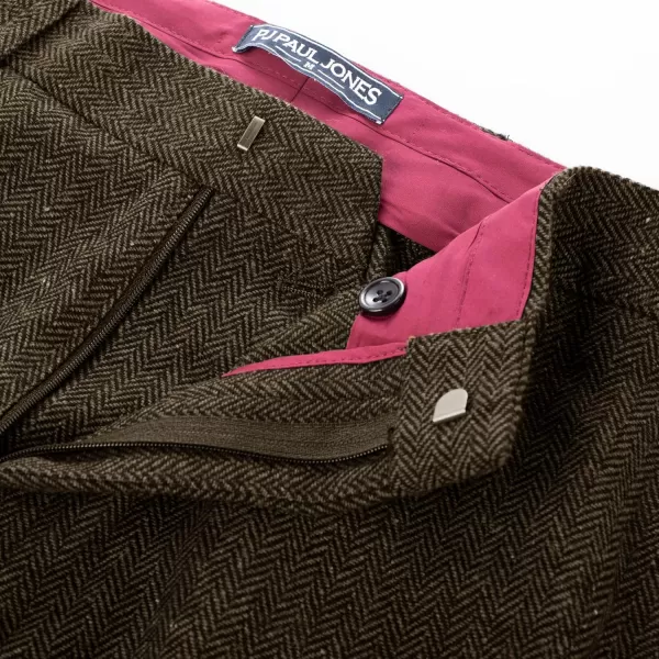 PJ PAUL JONES Men Trousers Vintage Tweed Pants Herringbone Pleated Pant