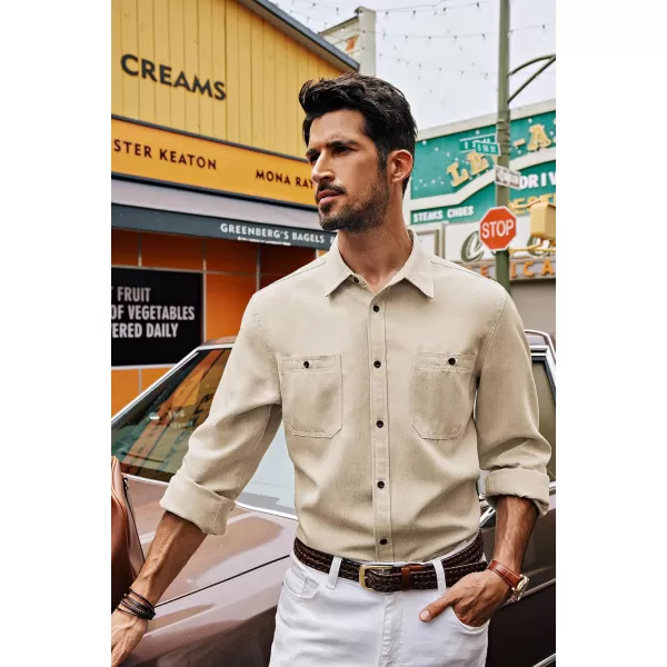 PJ PAUL JONES Men's Button up Shirt Casual Long Sleeve Shirt Wrinkle Free Beach Shirt with Pockets
