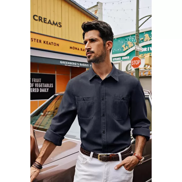 PJ PAUL JONES Men's Button up Shirt Casual Long Sleeve Shirt Wrinkle Free Beach Shirt with Pockets