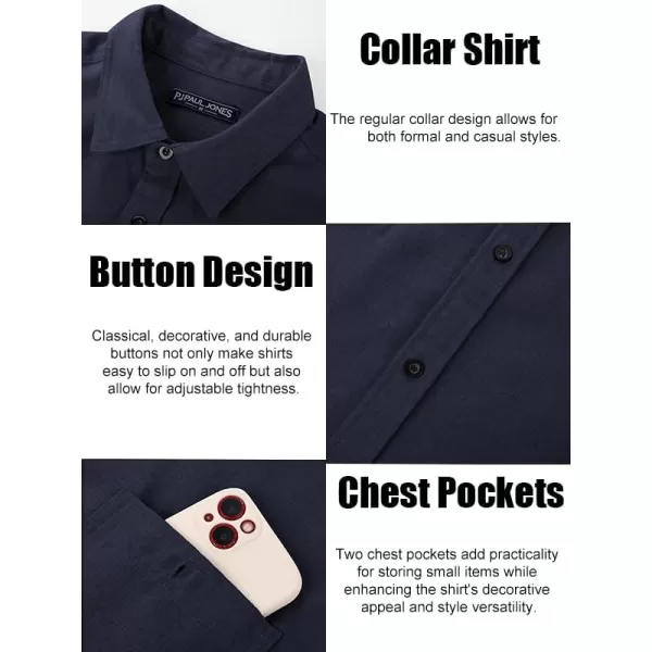 PJ PAUL JONES Men's Button up Shirt Casual Long Sleeve Shirt Wrinkle Free Beach Shirt with Pockets