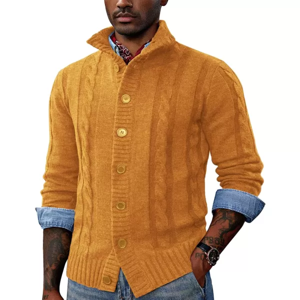 PJ PAUL JONES Men's Cardigan Sweaters Stand Collar Cable Knit Button Sweater