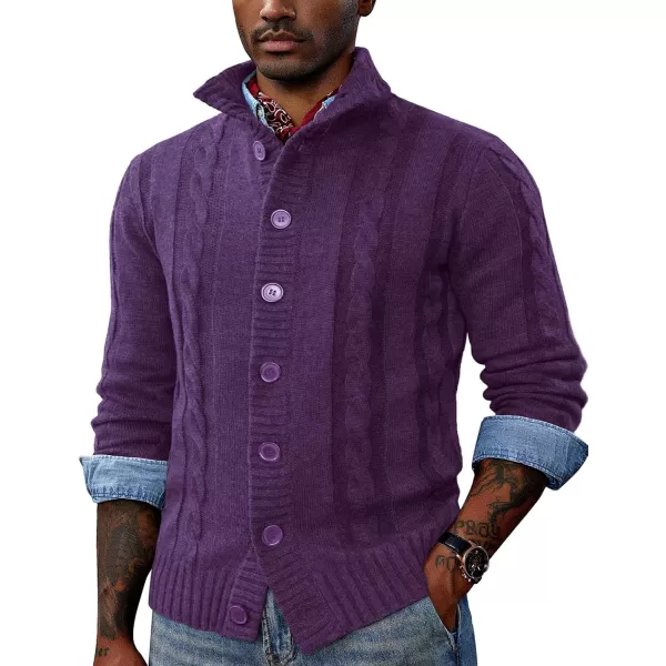 PJ PAUL JONES Men's Cardigan Sweaters Stand Collar Cable Knit Button Sweater