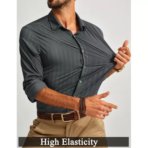 PJ PAUL JONES Men's Casual Stretch Shirts Wrinkle Free Herringbone Button Down Shirts Long Sleeve Dress Shirt