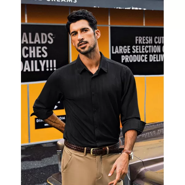 PJ PAUL JONES Men's Casual Stretch Shirts Wrinkle Free Herringbone Button Down Shirts Long Sleeve Dress Shirt