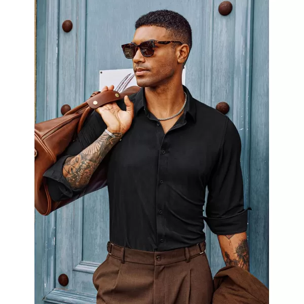 PJ PAUL JONES Men's Casual Stretch Shirts Wrinkle Free Herringbone Button Down Shirts Long Sleeve Dress Shirt