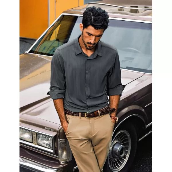 PJ PAUL JONES Men's Casual Stretch Shirts Wrinkle Free Herringbone Button Down Shirts Long Sleeve Dress Shirt