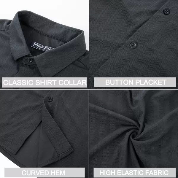 PJ PAUL JONES Men's Casual Stretch Shirts Wrinkle Free Herringbone Button Down Shirts Long Sleeve Dress Shirt