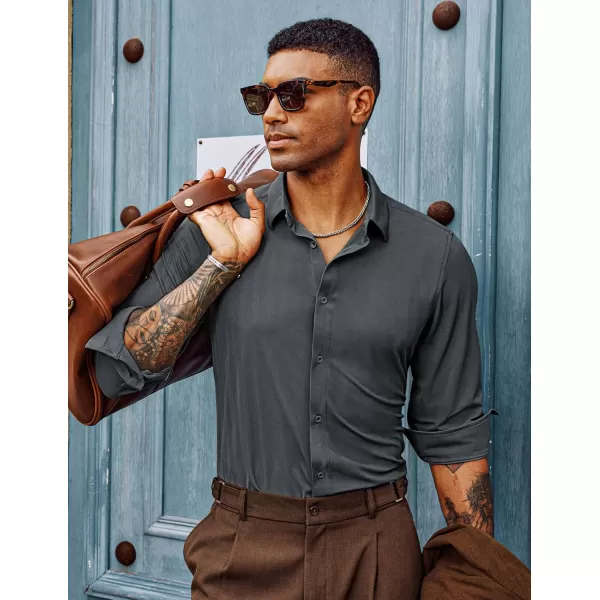 PJ PAUL JONES Men's Casual Stretch Shirts Wrinkle Free Herringbone Button Down Shirts Long Sleeve Dress Shirt