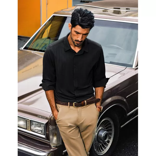 PJ PAUL JONES Men's Casual Stretch Shirts Wrinkle Free Herringbone Button Down Shirts Long Sleeve Dress Shirt