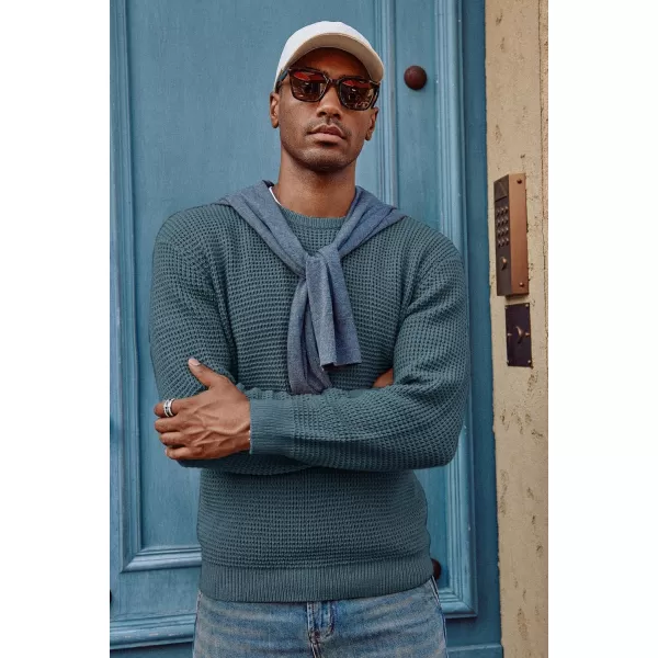 PJ PAUL JONES Mens Crewneck Pullover Sweater Waffle Textured Long Sleeve Knitted Sweaters