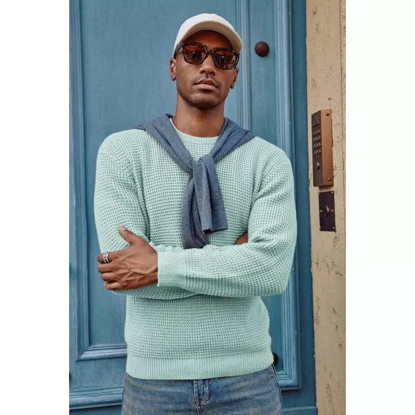 PJ PAUL JONES Mens Crewneck Pullover Sweater Waffle Textured Long Sleeve Knitted Sweaters