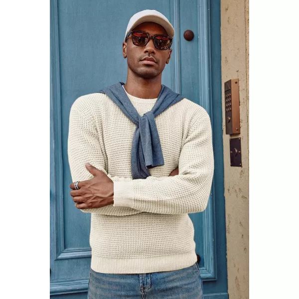 PJ PAUL JONES Mens Crewneck Pullover Sweater Waffle Textured Long Sleeve Knitted Sweaters