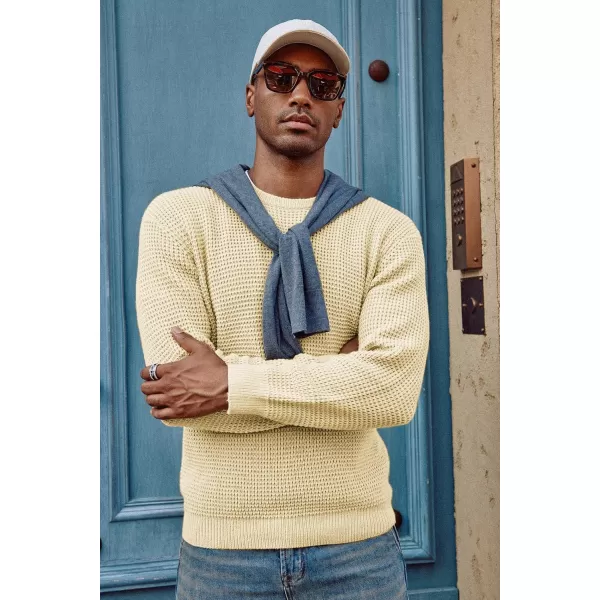 PJ PAUL JONES Mens Crewneck Pullover Sweater Waffle Textured Long Sleeve Knitted Sweaters