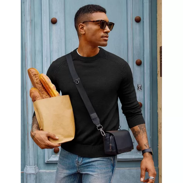 PJ PAUL JONES Men's Crewneck Sweaters Wool Knit Raglan Sleeves Pullover Shirt Casual Sweatshirts