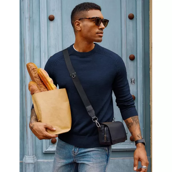 PJ PAUL JONES Men's Crewneck Sweaters Wool Knit Raglan Sleeves Pullover Shirt Casual Sweatshirts