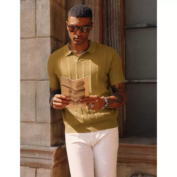 PJ PAUL JONES Mens Polo Shirts Textured Knit V-neck Summer Shirts