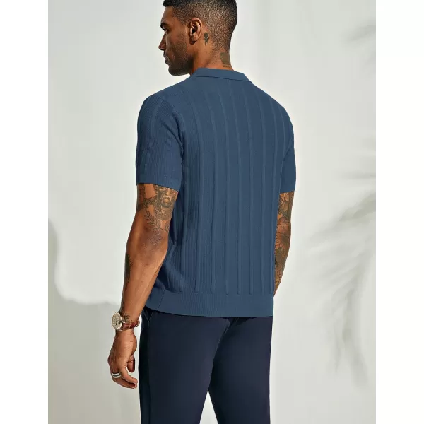 PJ PAUL JONES Mens Polo Shirts Textured Knit V-neck Summer Shirts