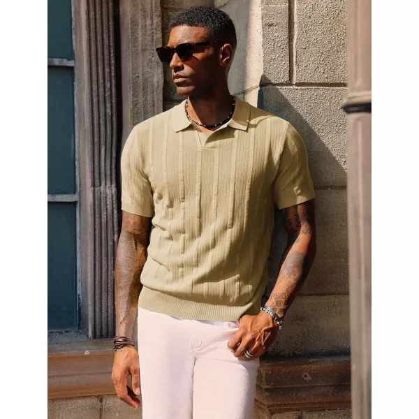 PJ PAUL JONES Mens Polo Shirts Textured Knit V-neck Summer Shirts