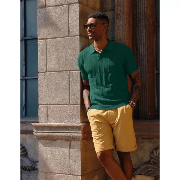 PJ PAUL JONES Mens Polo Shirts Textured Knit V-neck Summer Shirts