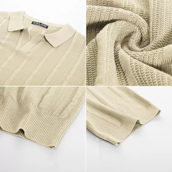 PJ PAUL JONES Mens Polo Shirts Textured Knit V-neck Summer Shirts