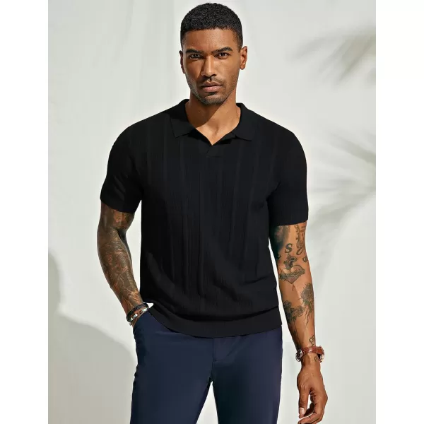 PJ PAUL JONES Mens Polo Shirts Textured Knit V-neck Summer Shirts