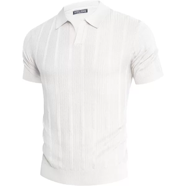 PJ PAUL JONES Mens Polo Shirts Textured Knit V-neck Summer Shirts