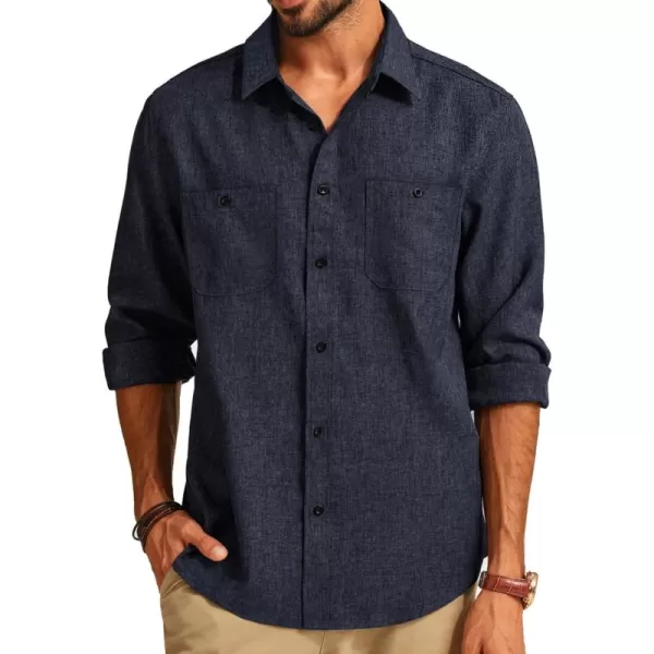 PJ PAUL JONES Men's Button up Shirt Casual Long Sleeve Shirt Wrinkle Free Beach Shirt with Pockets