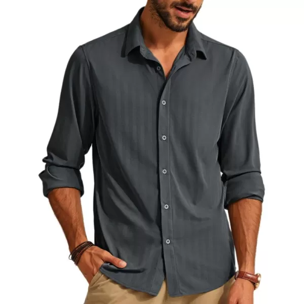 PJ PAUL JONES Men's Casual Stretch Shirts Wrinkle Free Herringbone Button Down Shirts Long Sleeve Dress Shirt