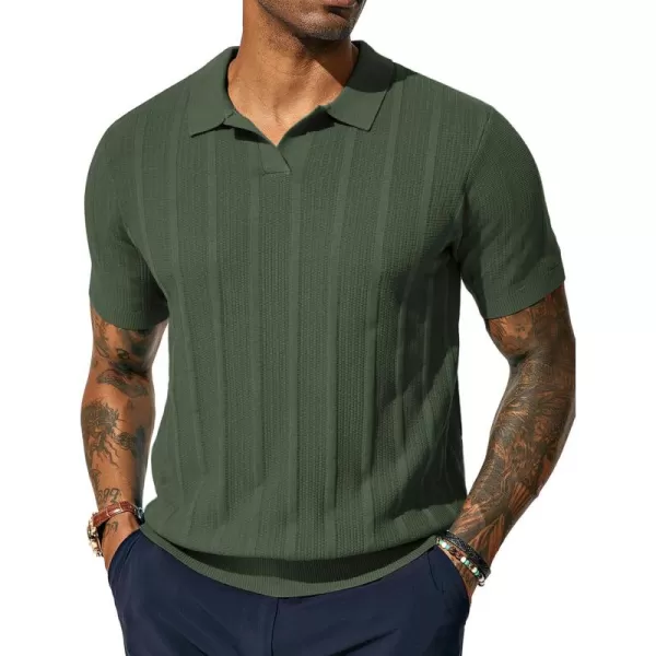 PJ PAUL JONES Mens Polo Shirts Textured Knit V-neck Summer Shirts