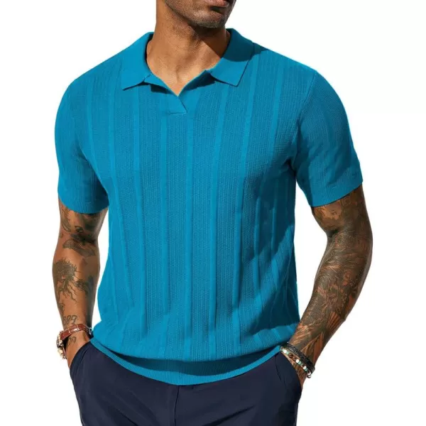 PJ PAUL JONES Mens Polo Shirts Textured Knit V-neck Summer Shirts