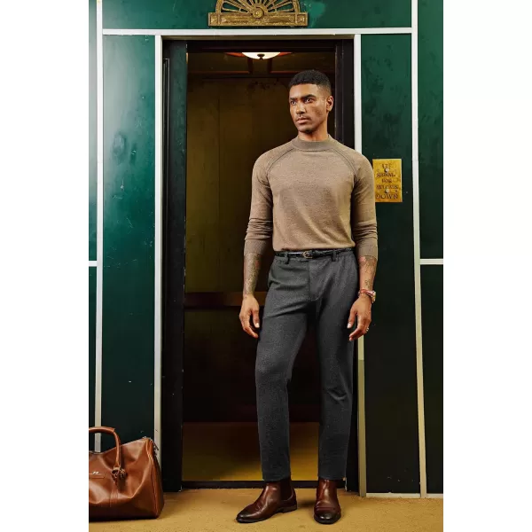 PJ PAUL JONES Mens Business Herringbone Pants Retro Knit Suit Pants Stretchy Regular Fit Flat Front Tapered Trousers with Pockets M, Black + Dark Grey