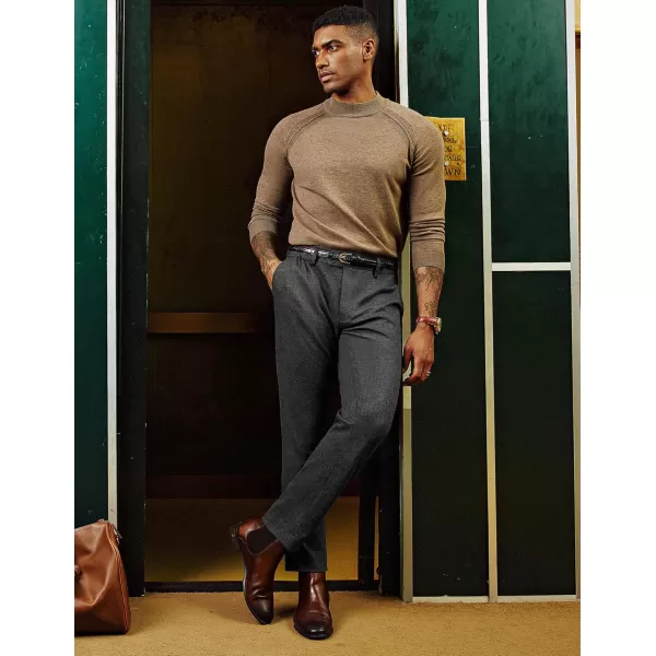 PJ PAUL JONES Mens Business Herringbone Pants Retro Knit Suit Pants Stretchy Regular Fit Flat Front Tapered Trousers with Pockets M, Black + Dark Grey