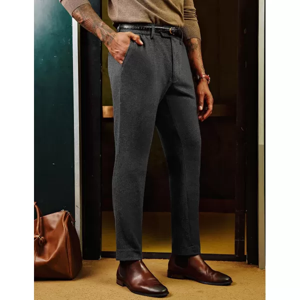 PJ PAUL JONES Mens Business Herringbone Pants Retro Knit Suit Pants Stretchy Regular Fit Flat Front Tapered Trousers with Pockets M, Black + Dark Grey