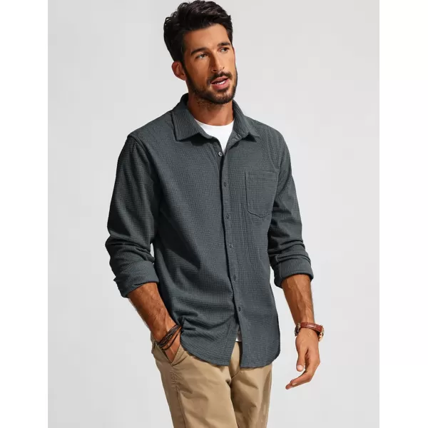 PJ PAUL JONES Men's Button Down Shirt Texture Wrinkle Free Shirts Long Sleeve Waffle Untucked Shirt