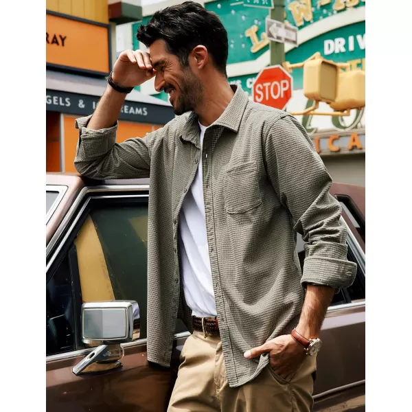 PJ PAUL JONES Men's Button Down Shirt Texture Wrinkle Free Shirts Long Sleeve Waffle Untucked Shirt