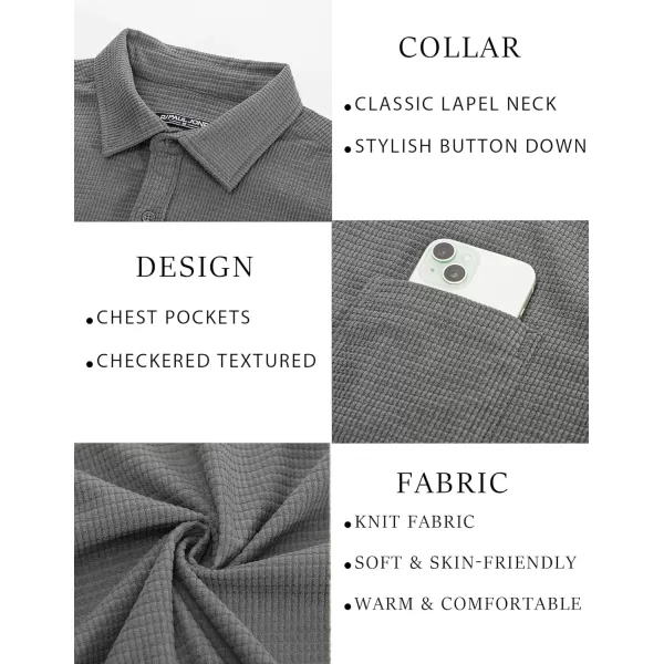 PJ PAUL JONES Men's Button Down Shirt Texture Wrinkle Free Shirts Long Sleeve Waffle Untucked Shirt
