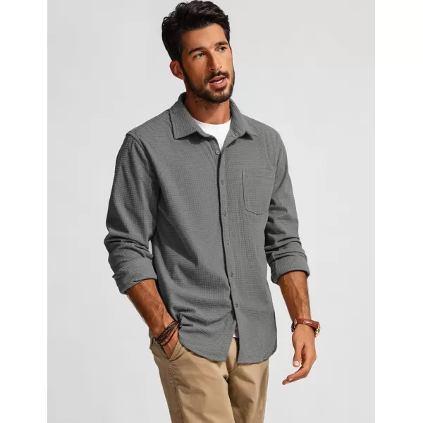 PJ PAUL JONES Men's Button Down Shirt Texture Wrinkle Free Shirts Long Sleeve Waffle Untucked Shirt