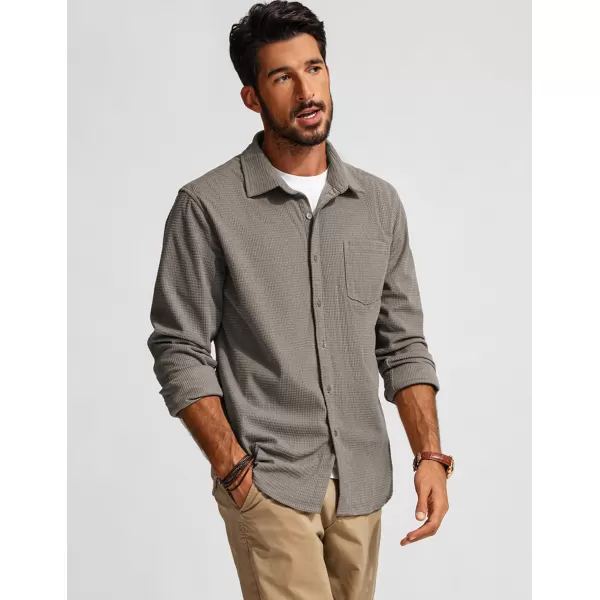 PJ PAUL JONES Men's Button Down Shirt Texture Wrinkle Free Shirts Long Sleeve Waffle Untucked Shirt