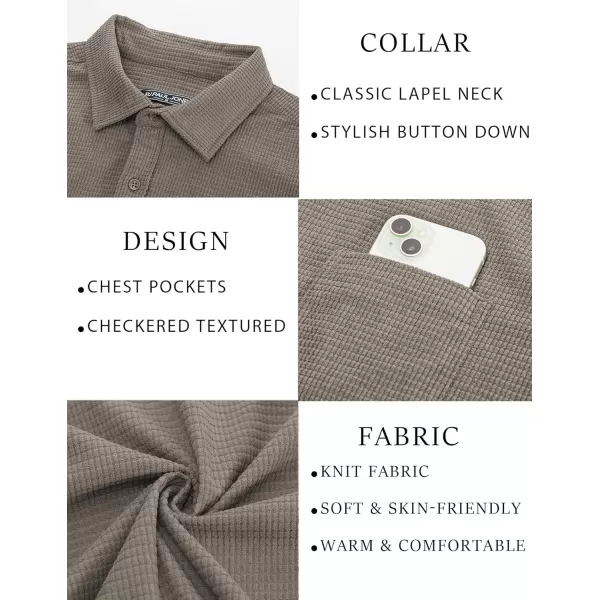 PJ PAUL JONES Men's Button Down Shirt Texture Wrinkle Free Shirts Long Sleeve Waffle Untucked Shirt
