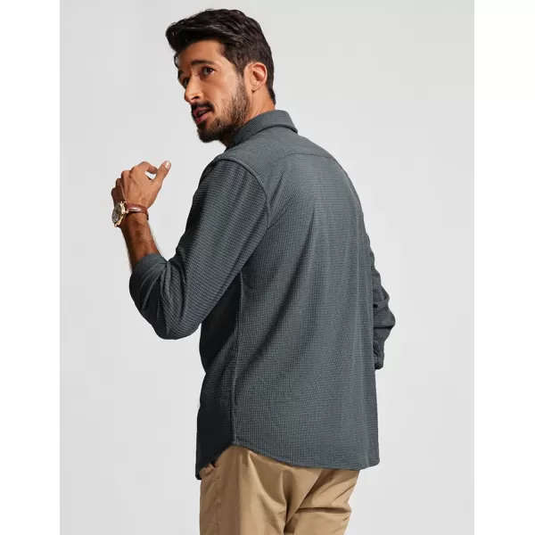 PJ PAUL JONES Men's Button Down Shirt Texture Wrinkle Free Shirts Long Sleeve Waffle Untucked Shirt