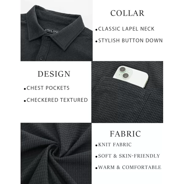 PJ PAUL JONES Men's Button Down Shirt Texture Wrinkle Free Shirts Long Sleeve Waffle Untucked Shirt