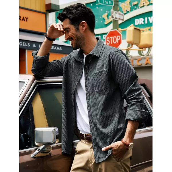 PJ PAUL JONES Men's Button Down Shirt Texture Wrinkle Free Shirts Long Sleeve Waffle Untucked Shirt