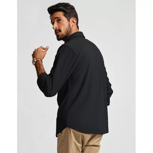 PJ PAUL JONES Men's Button Down Shirt Texture Wrinkle Free Shirts Long Sleeve Waffle Untucked Shirt